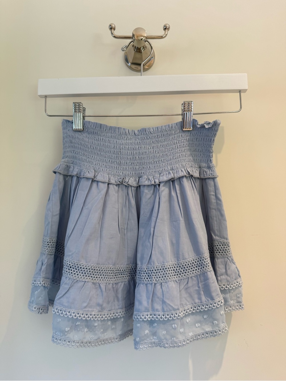 Light Blue Smocked Tiered Mini Skirt